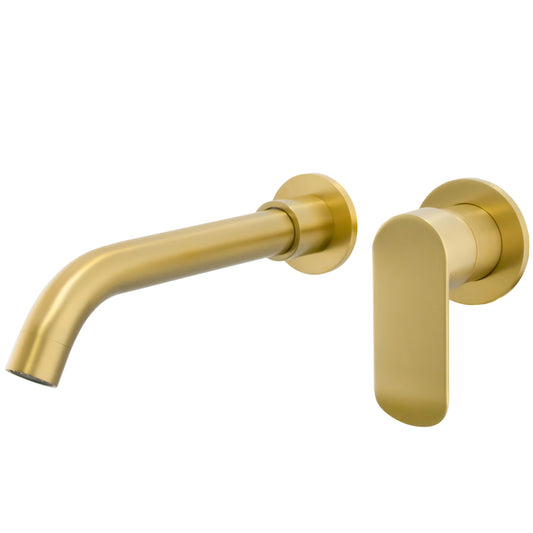 Grifo lavabo empotrado redondo monomando oro mate con protección PVD con caño 21CM - Serie Tuejar