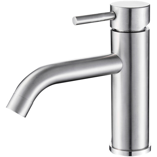 Grifo de lavabo monomando redondo acero cepillado - Serie Jabalón