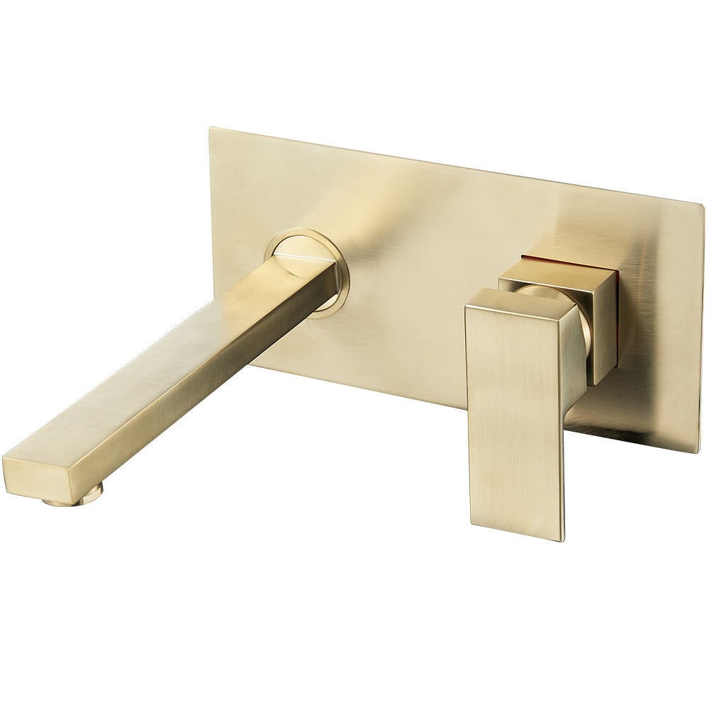 Grifo de lavabo empotrado cuadrado monomando dorado cepillado con caño de 21CM -  Serie Tajo
