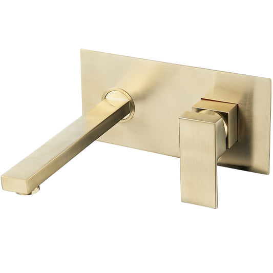 Grifo de lavabo empotrado cuadrado monomando dorado cepillado con caño de 21CM -  Serie Tajo