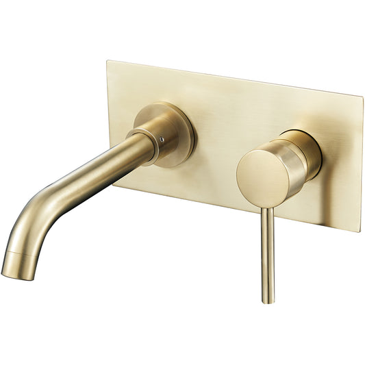 Grifo de lavabo redondo oro mate con protección PVD con caño 21CM - Serie Jucar