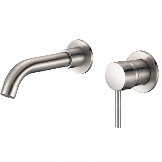 Grifo lavabo empotrado redondo monomando acero cepillado con caño de 15CM - Serie Guadiana