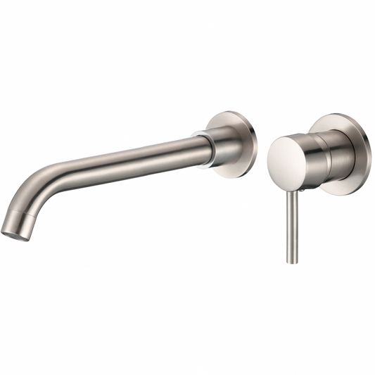 Grifo lavabo empotrado redondo monomando acero cepillado con caño de 26CM - Serie Guadiana