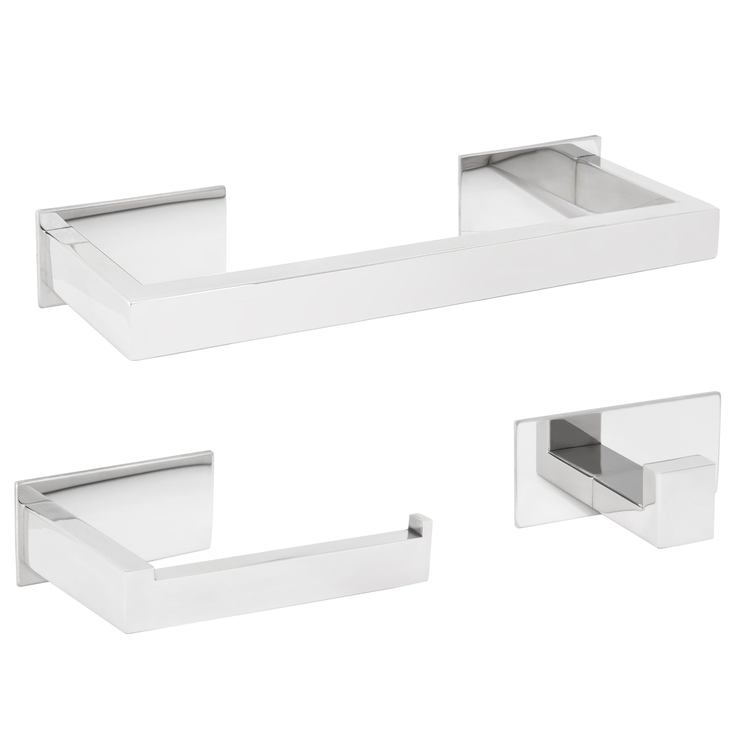 Accesorios de baño adhesivos pegados sin taladro cromado cuadrados Toallero 30cm+ Percha+ Portarollos - 1Percha