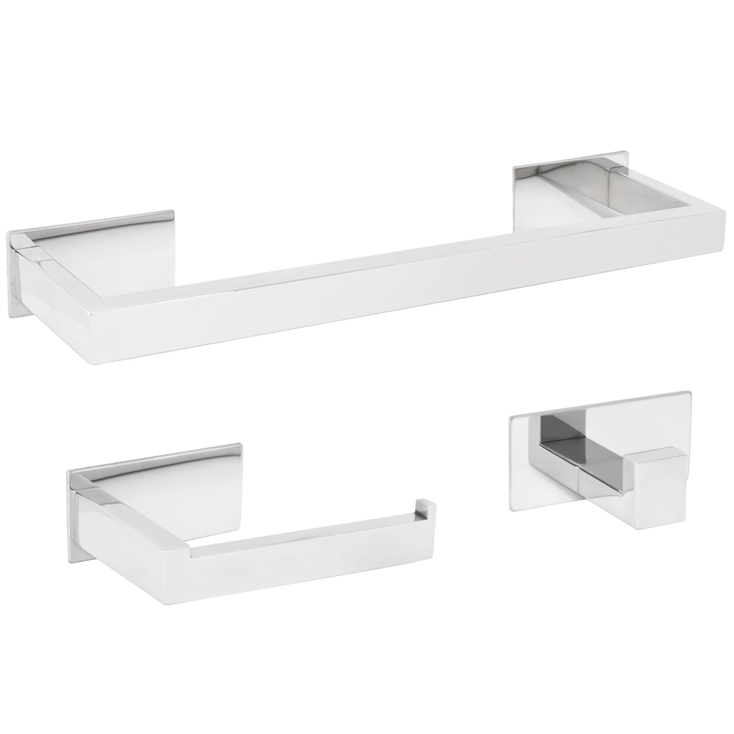 Accesorios de baño adhesivos pegados sin taladro cromado cuadrados Toallero 40cm+ Percha+ Portarollos - 3Perchas