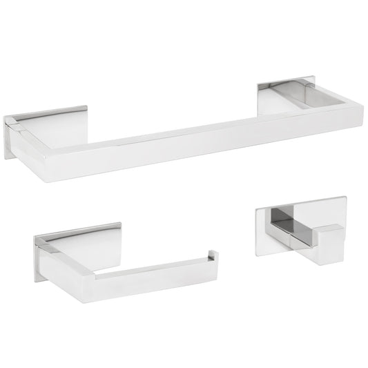 Accesorios de baño adhesivos pegados sin taladro cromado cuadrados Toallero 40cm+ Percha+ Portarollos - 2Perchas