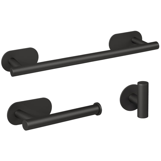 Accesorios de baño adhesivos pegados sin taladro negro mate Toallero 40cm+ Percha+ Portarollos - 3Perchas