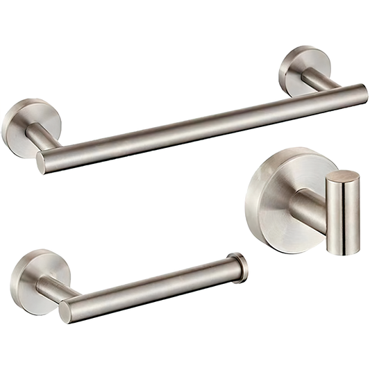 Accesorios de baño en acero cepillado Toallero 40cm+ Percha+ Portarollos - 3Perchas
