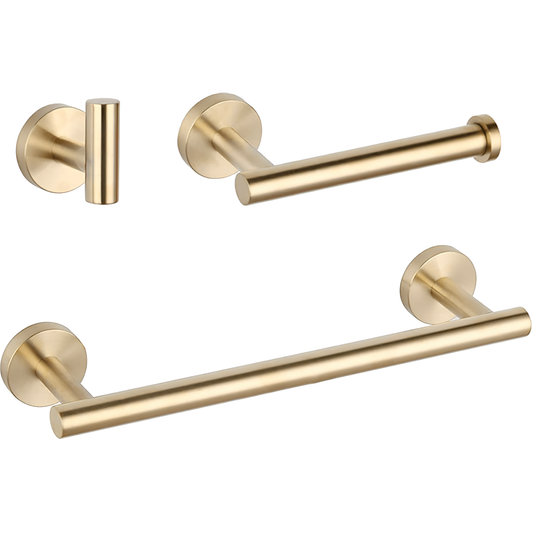 Accesorios de baño en dorado cepillado Toallero 40cm+ Percha+ Portarollos - 3Perchas