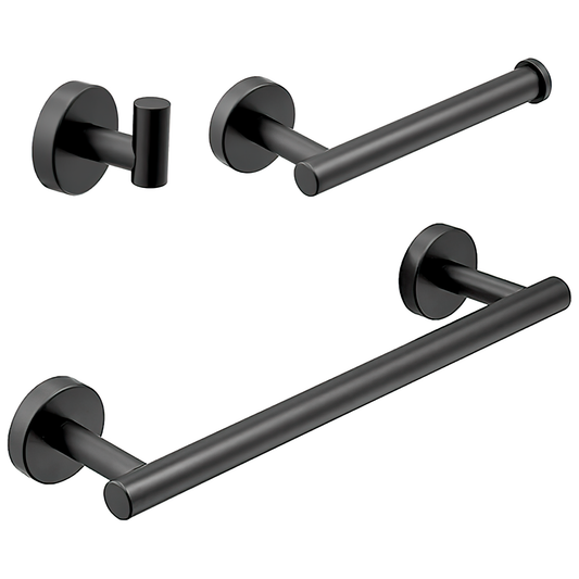 Accesorios de baño en negro mate Toallero 40cm+ Percha+ Portarollos - 2Perchas
