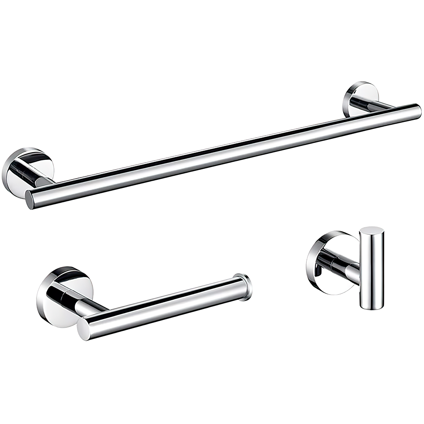 Accesorios de baño en cromado Toallero 40cm+ Percha+ Portarollos - 2Perchas