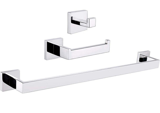 Accesorios de baño cuadrados en cromo Toallero+ Percha+ Portarollos - 2Perchas