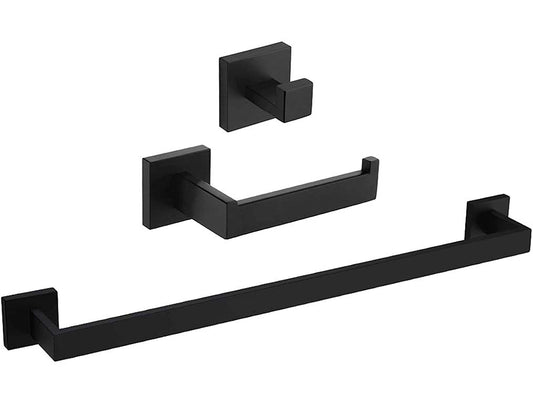Accesorios de baño cuadrados en negro mate Toallero+ Percha+ Portarollos - 1Percha