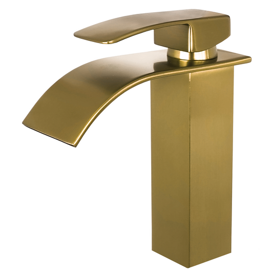 Grifo de lavabo monomando cascada dorado cepillado - Serie Aljibe
