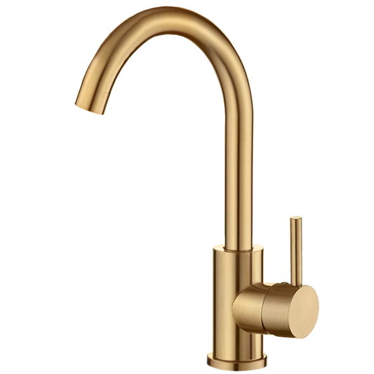 Grifo de lavabo monomando con caño corto y giratorio en oro mate con protección PVD - Serie Arkansas