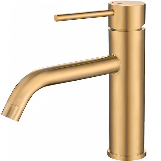 Grifo de lavabo con apertura en agua fría monomando redondo oro mate con protección PVD - Serie Ason