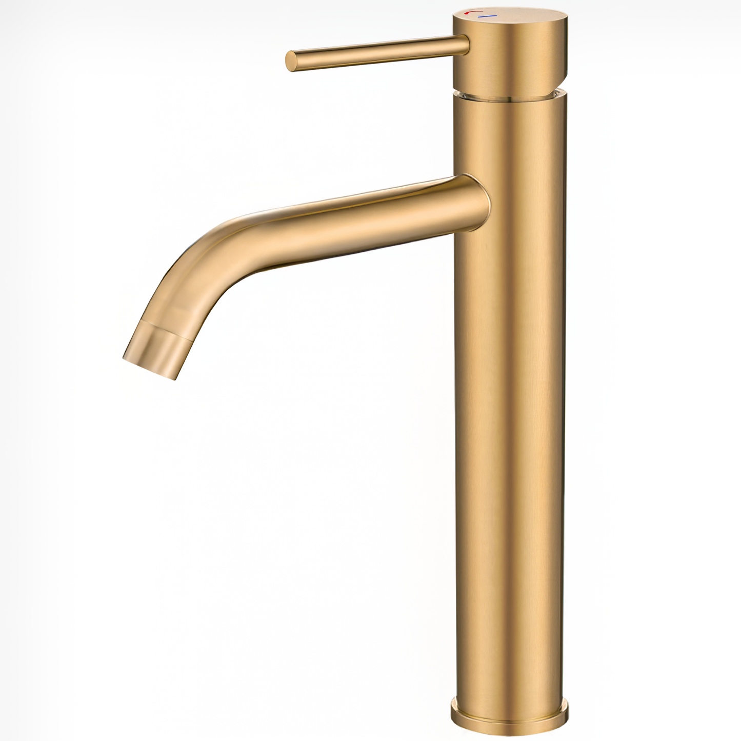 Grifo de lavabo alto para pica con apertura en agua fría monomando redondo oro mate con protección PVD - Serie Ason