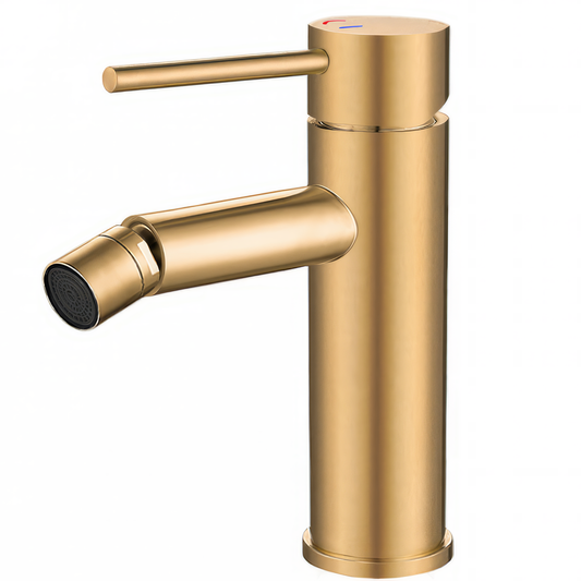 Grifo de bidé con apertura en agua fría monomando redondo oro mate con protección PVD  - Serie Ason