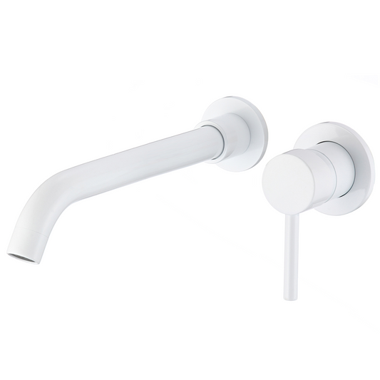 Grifo lavabo empotrado redondo monomando blanco caño 26cm serie Guadiana