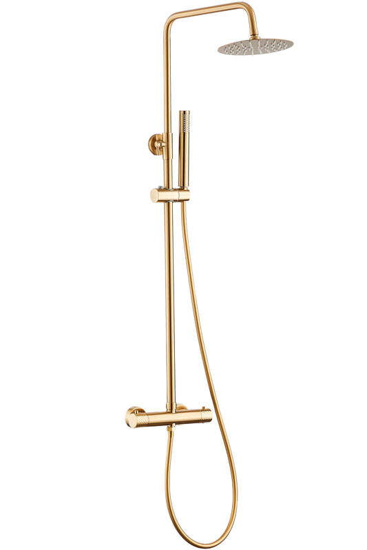 Barra de ducha termostática redonda ajustable hasta 120CM dorado cepillado - Serie Birim - 25cm