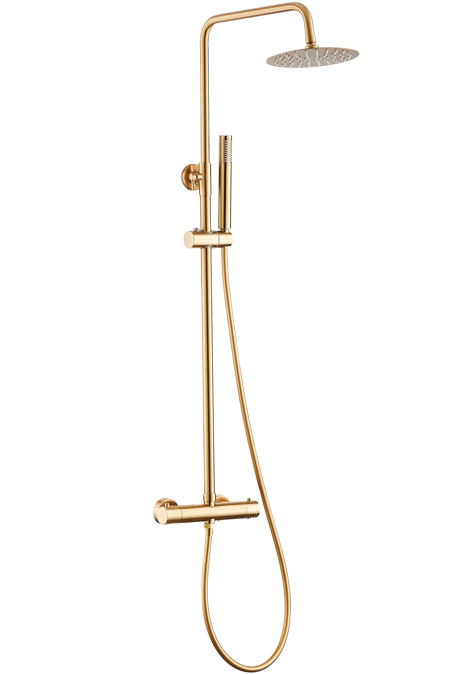 Barra de ducha termostática redonda ajustable hasta 120CM dorado cepillado - Serie Birim - 30cm