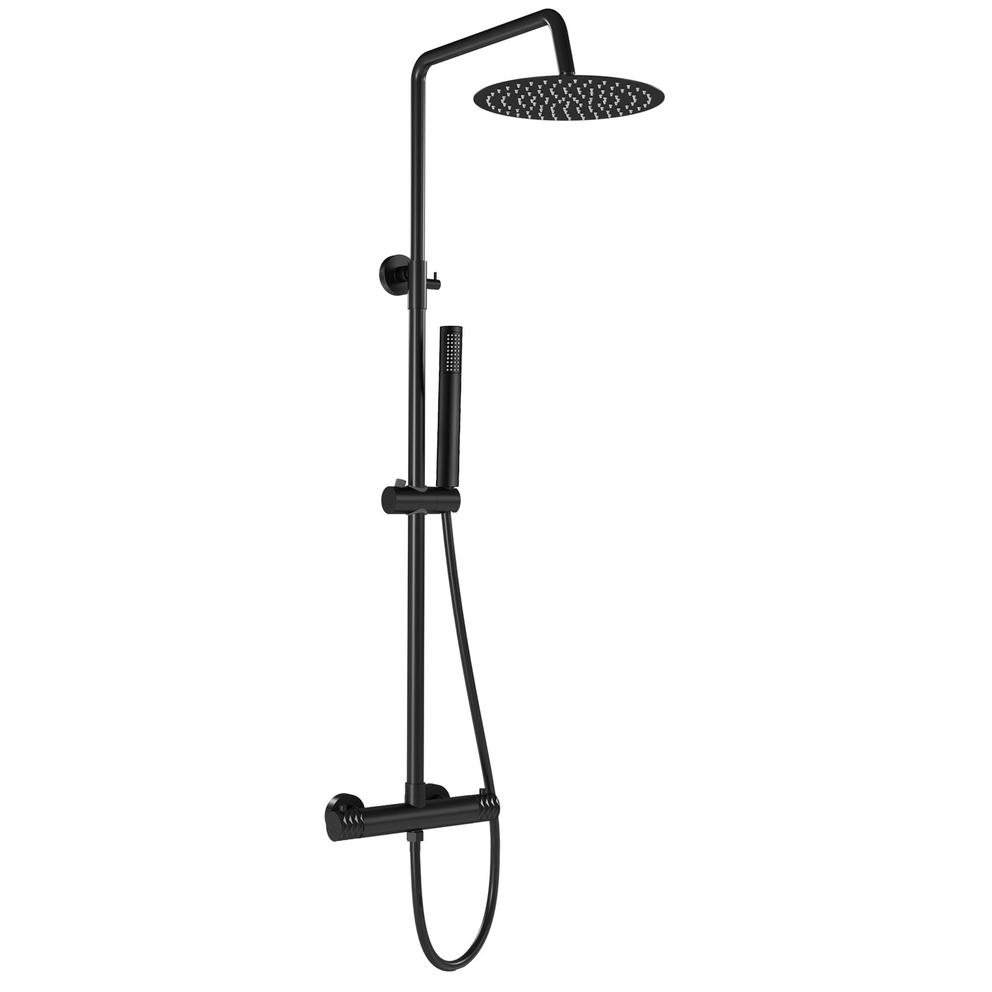 Barra de ducha termostática redonda ajustable hasta 120CM negro mate - Serie Birim - 25cm