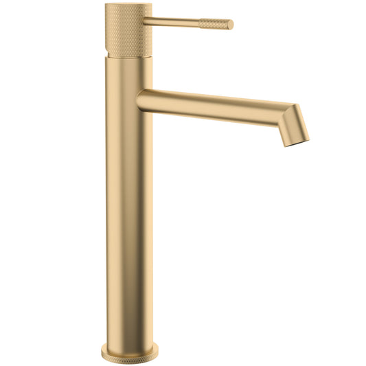 Grifo de lavabo alto para pica monomando caño recto  acabado maneta luxury oro mate con protección PVD - Serie Casares