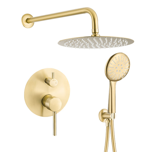 Ducha empotrada monomando pared redonda dorado cepillado con maneta ancha - Serie Cabriel - 25cm