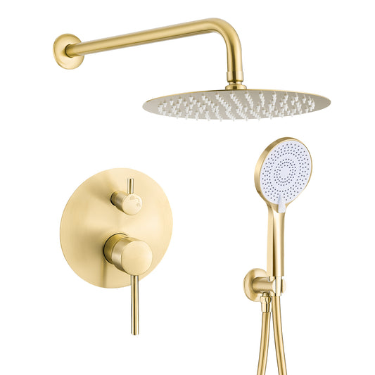 Ducha empotrada monomando pared redonda oro mate con protección PVD con maneta ancha - Serie Cabriel - 25cm