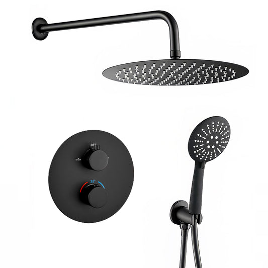 Ducha empotrada termostática pared redonda negro mate - Serie Cabriel - 30cm