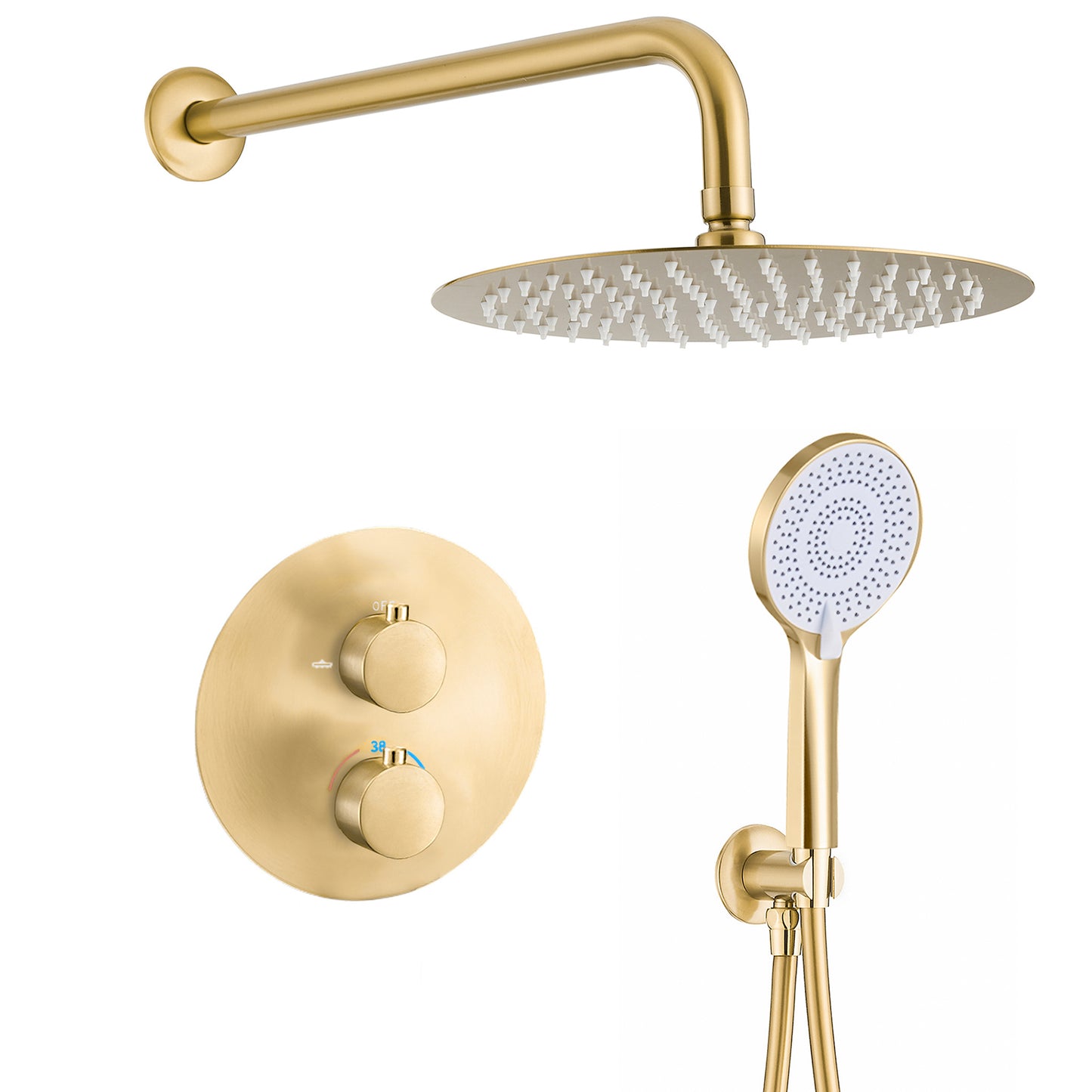 Ducha empotrada termostática pared redonda oro mate con protección PVD - Serie Cabriel - 20cm