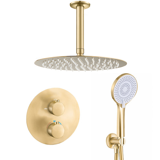 Ducha empotrada termostática techo redonda oro mate con protección PVD - Serie Cabriel - 30cm