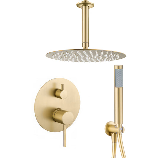 Ducha empotrada monomando techo redonda oro mate con protección PVD - Serie Cenia - 25cm