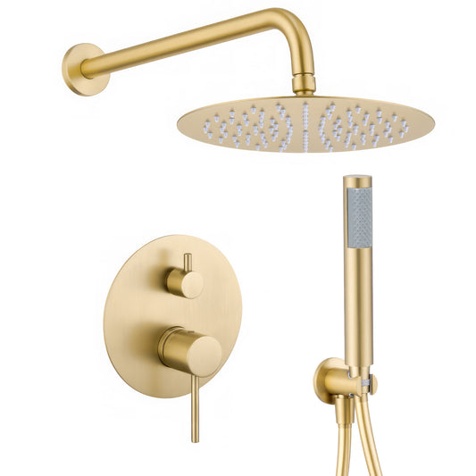 Ducha empotrada monomando redonda oro mate con protección PVD a pared - Serie Cenia - 30cm