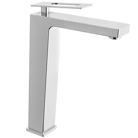 Grifo monomando de lavabo alto para pica cuadrado cromado con maneta hueca - Serie Cabrera