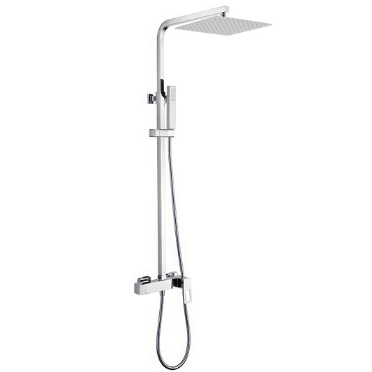 Barra de ducha monomando cuadrada ajustable hasta 120CM con maneta hueca cromada - Serie Cabrera - 30cm