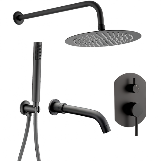 Ducha empotrada de bañera pared ovalada negro mate  - Serie Duero - 30cm