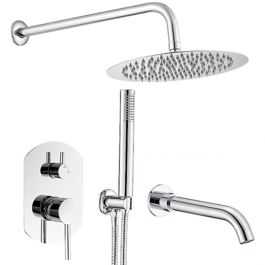 Ducha empotrada de bañera ovalada a pared cromado - Serie Duero - 20cm