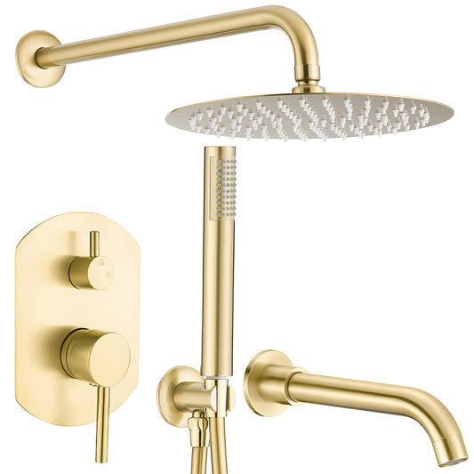 Ducha empotrada de bañera ovalada a pared dorado cepillado - Serie Duero - 25cm