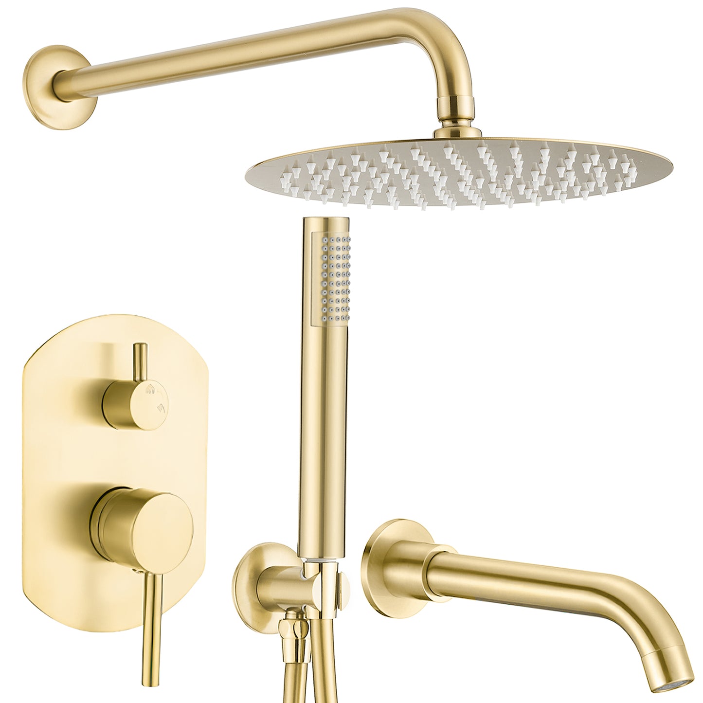 Ducha empotrada de bañera ovalada a pared dorado cepillado - Serie Duero - 30cm