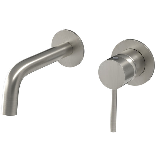 Grifo lavabo empotrado redondo monomando acero cepillado con caño de 15cm fino y fijo - Serie Deva