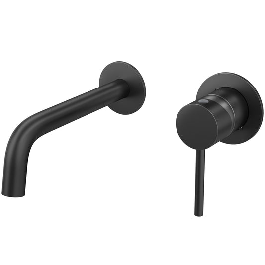 Grifo lavabo empotrado redondo monomando con caño de 21cm fino y fijo negro mate - Serie Deva