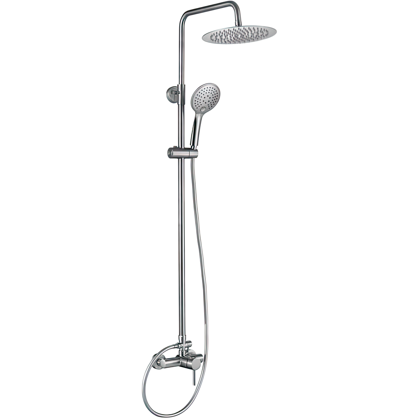 Barra de ducha monomando redonda ajustable hasta 120CM acero cepillado - Serie Ebro - 25cm
