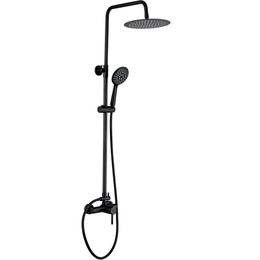 Barra de ducha monomando redonda ajustable hasta 120CM negro mate - Serie Ebro - 20cm