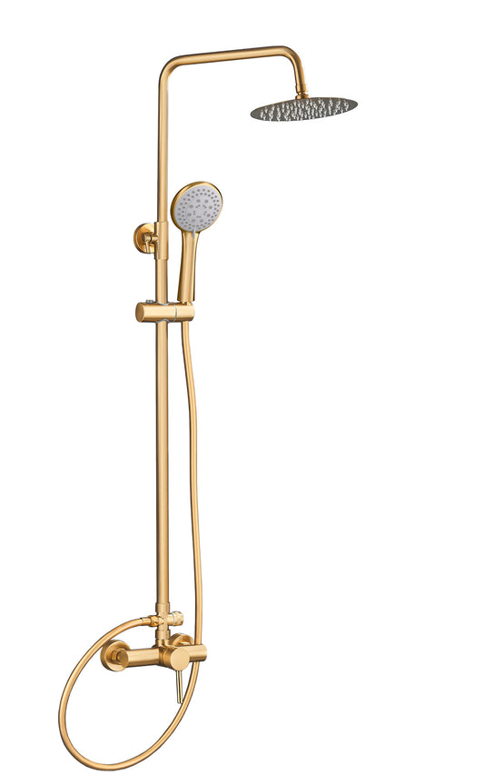 Barra de ducha monomando redonda ajustable hasta 120CM oro mate con protección PVD - Serie Ebro - 25cm