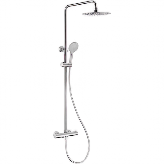 Barra de ducha/bañera termostática redonda ajustable hasta 150CM acero cepillado - Serie Ebro - 25cm