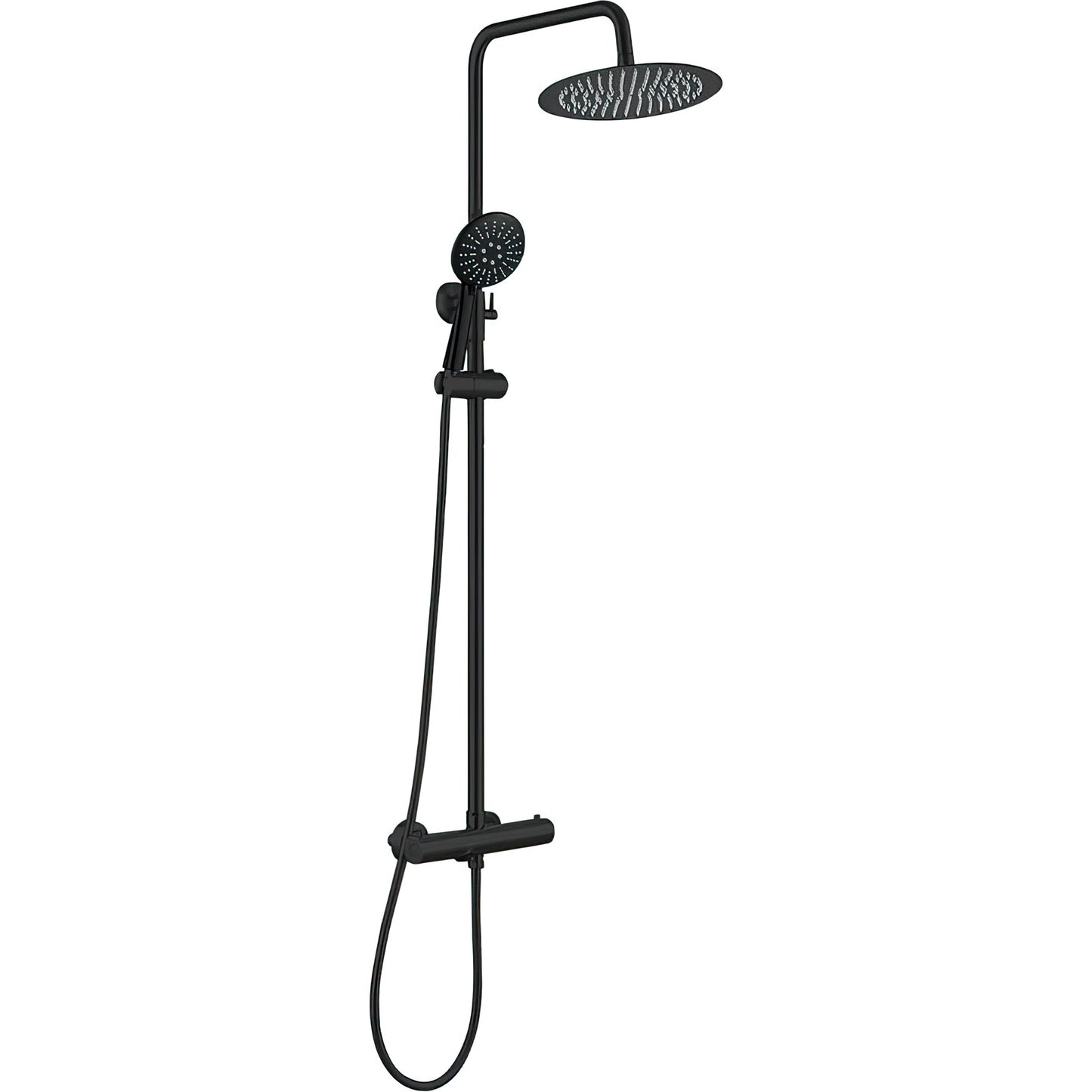 Barra de ducha/bañera termostática redonda ajustable hasta 150CM negro mate - Serie Ebro - 20cm