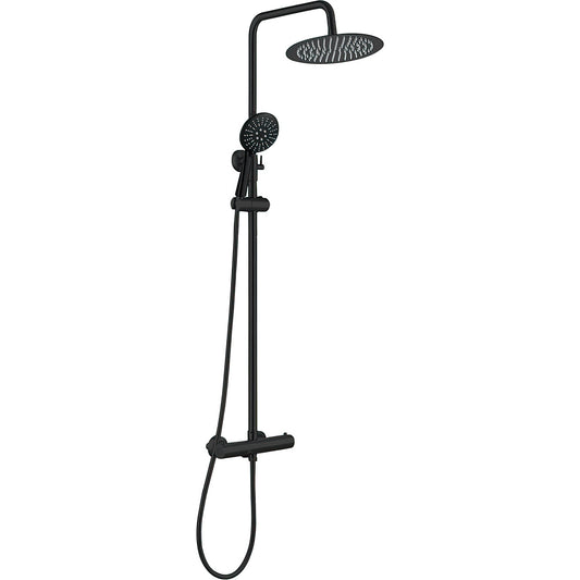 Barra de ducha/bañera termostática redonda ajustable hasta 150CM negro mate - Serie Ebro - 25cm