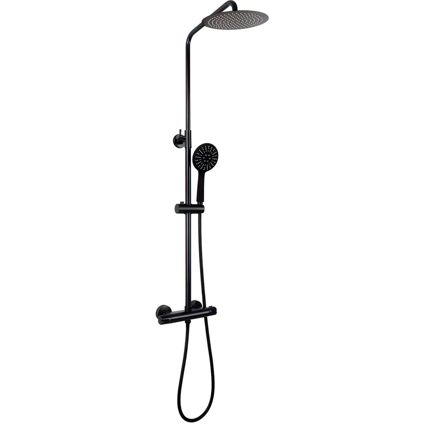Barra de ducha termostática redonda ajustable hasta 120CM negro mate - Serie Ebro - 30cm