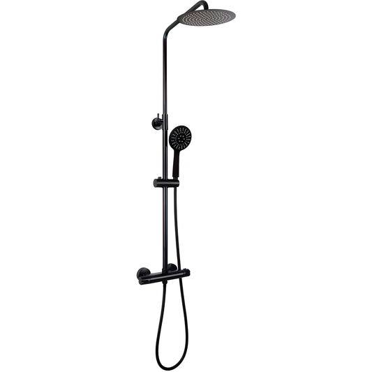 Barra de ducha termostática redonda ajustable hasta 120CM negro mate - Serie Ebro - 20cm